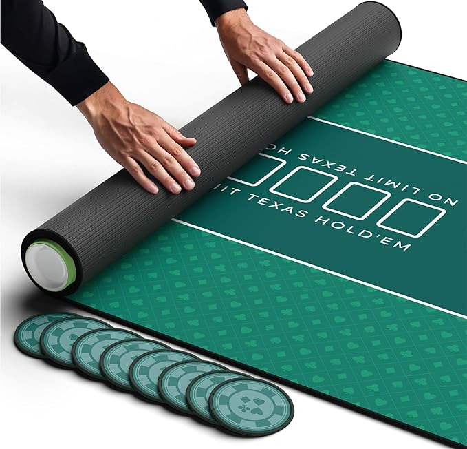 Poker Table Top 70" x 35", Texas Hold'em Poker Mat for Home Game